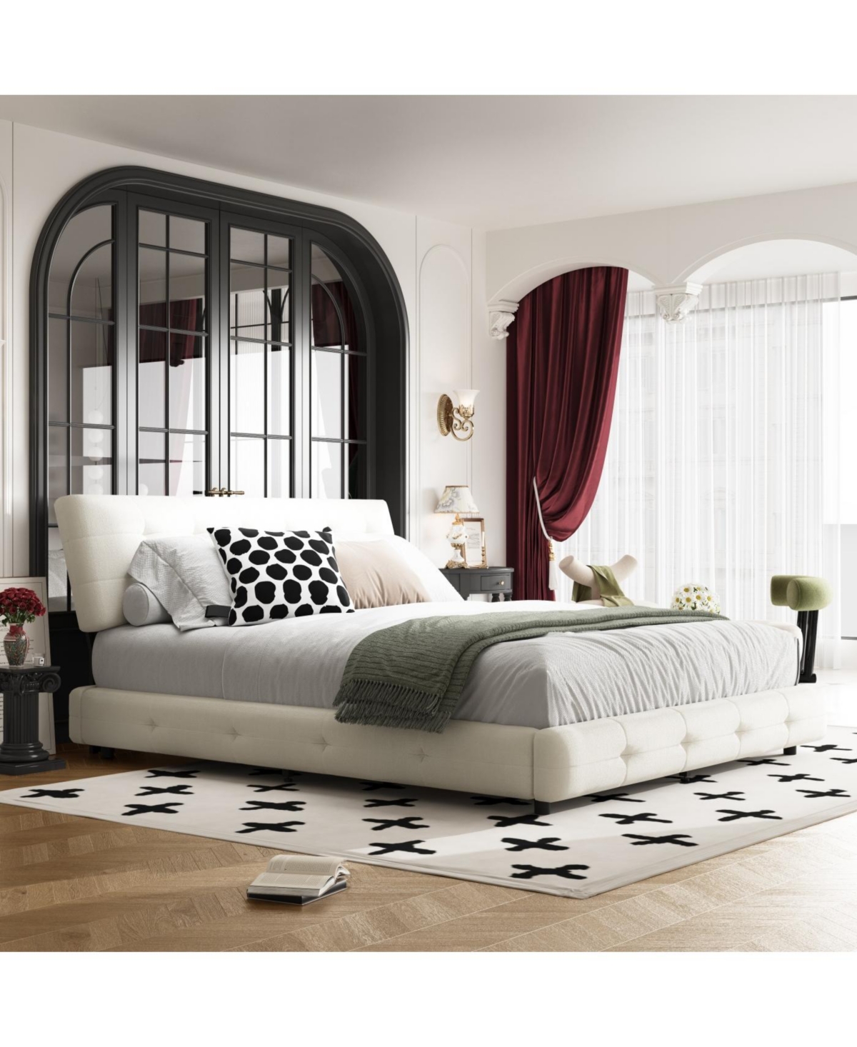 Streamdale Furniture Streamdale Queen Size Bed Frame with Tufted Headboard and Cloud Pillow Design