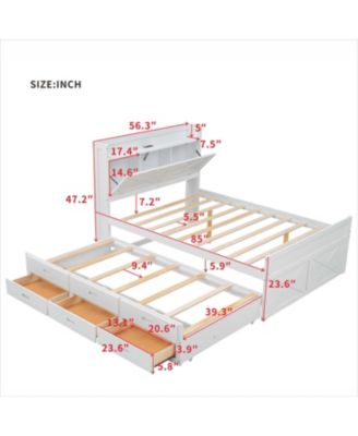 Full Size Wooden Storage Bed with Twin Trundle and Outlets