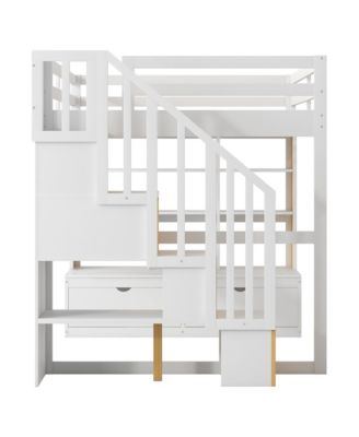 Loft Bed with Desk, Shelves, Drawers, & Storage Staircase