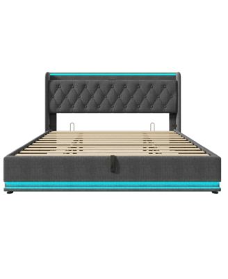 King Upholstered Bed with 360° LED Lighting, Hydraulic Storage, and USB-C Ports