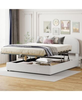 White Teddy Fleece Queen Platform Bed with Storage