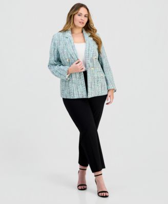 Plus Size Open-Front Tweed Jacket