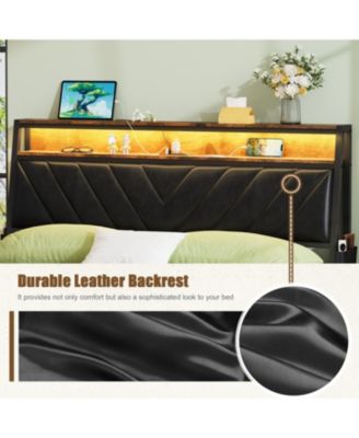 Platform Bed Frame with LED Headboard and Charging Station