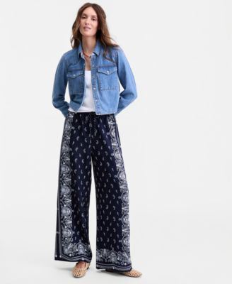 Women's Bandana-Print Wide-Leg Pull-On Pants