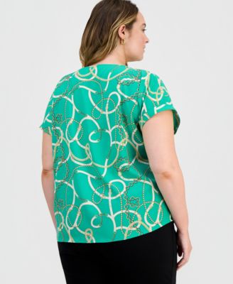Plus Size Printed Boat Neck Short-Sleeve Top