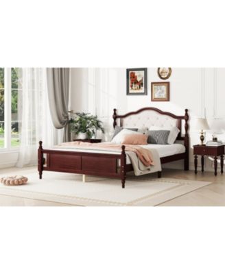  Queen Pine Bed with Upholstered Headboard and Footboard