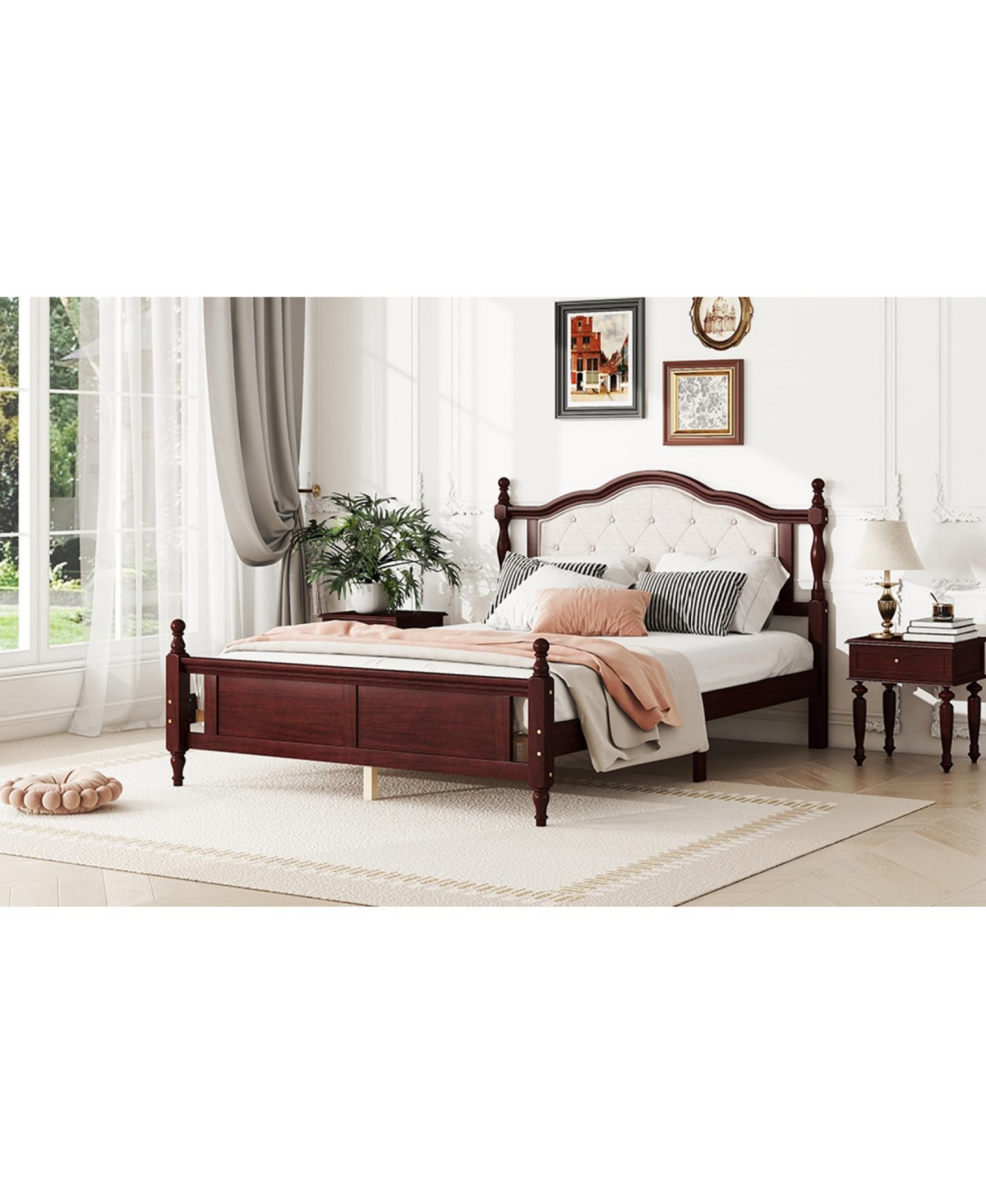 Streamdale Furniture Queen Pine Bed with Upholstered Headboard and Footboard