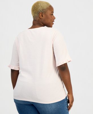 Plus Size Striped Ruffle-Sleeve Tee