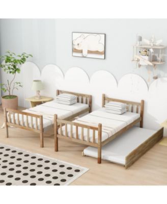 Twin Wood Bunk Bed with Trundle and Convertible Beds
