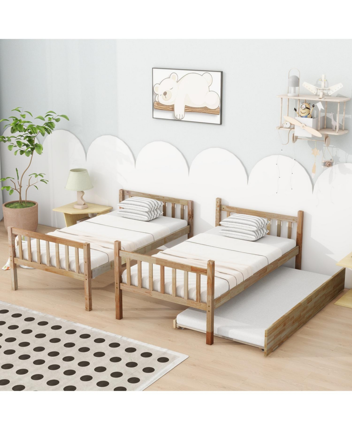 Streamdale Furniture Twin Wood Bunk Bed with Trundle and Convertible Beds