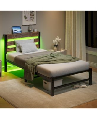 Streamdale Twin Bed Frame with Headboard, USB Charging, LED