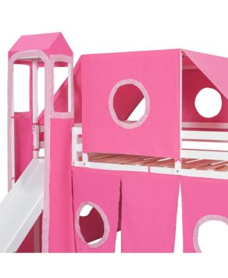 Full Size Loft Bed with Tent and Tower