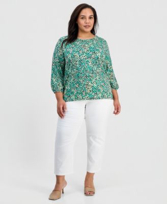 Plus Size Printed 3/4-Sleeve Knit Top