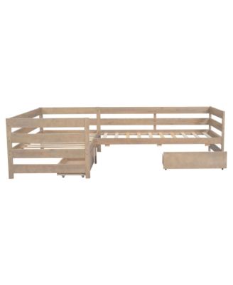 Twin Size L-shaped Platform Bed with Three Storage Drawers