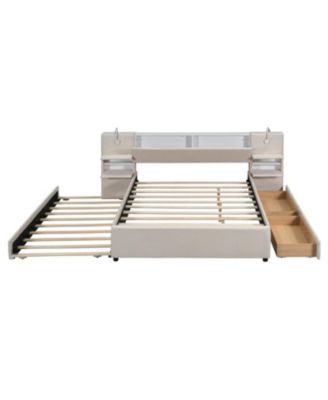 Queen Upholstered Platform Bed w/ Lights, Drawers & Trundle