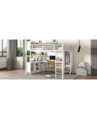 Queen Loft Bed with Desk & Wardrobe