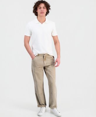 Men's Solid-Collar Johnny Collar Short-Sleeve Shirt