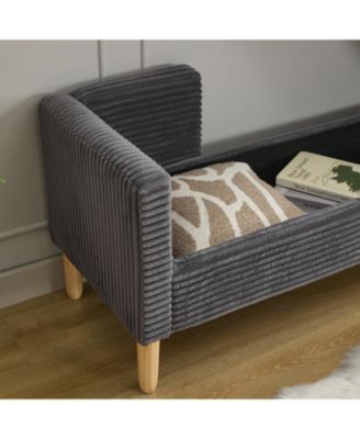 Corduroy Storage Bench with Armrests & Pillows