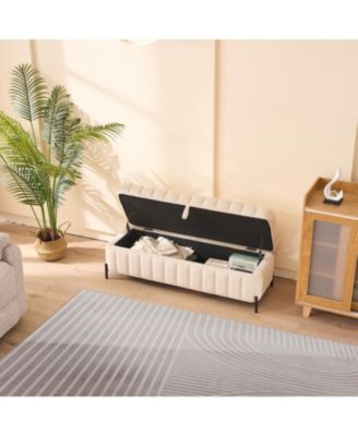 Beige Velvet Storage Bench - 49" Wide