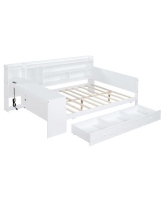 Full Size Wooden Daybed With 3 Drawers, USB Ports and desk