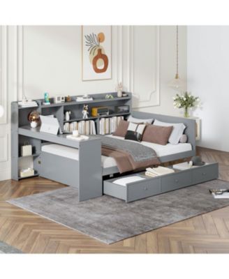 Full Size Wooden Daybed With 3 Drawers, USB Ports and desk.