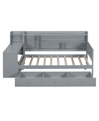 Twin Size Wooden Daybed With 3 Drawers, USB Ports and desk