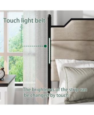 Queen Bed Frame with Headboard, Charging Station, and LED Lights