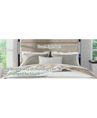 Queen Bed Frame with Headboard, Charging Station, and LED Lights