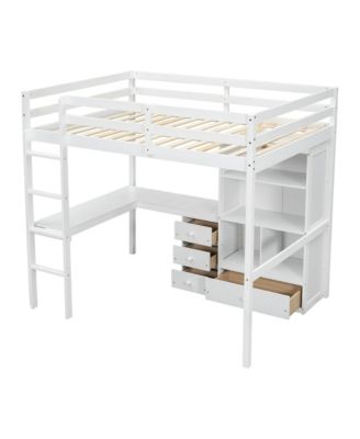  Loft Bed with Desk, Shelves, Drawers & Guardrails