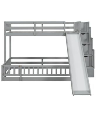 Twin-Over-Full Bunk Bed with Slide and Storage
