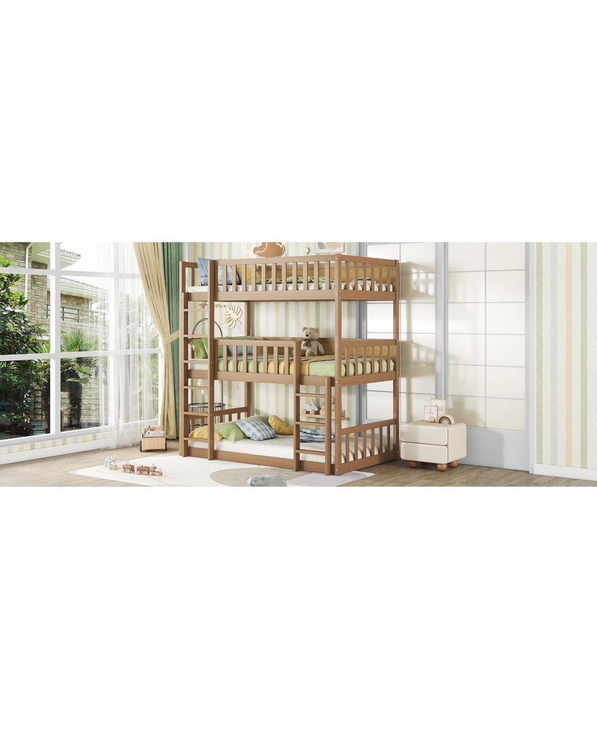 Streamdale Furniture Twin Triple Wood Bunk Bed, Ladders, Detachable