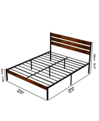 Iron Platform Bed Frame with Rustic Wood Headboard & Footboard (Queen Size) - Brown