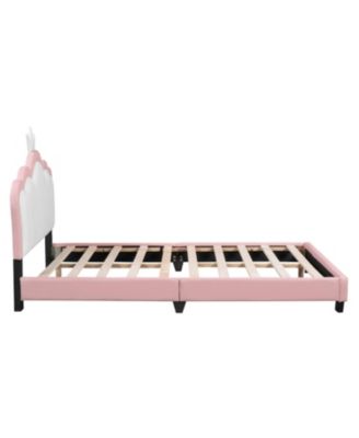 Full size Upholstered Princess Bed With Crown Headboard,Full Size Platform Bed with Headboard and Footboard