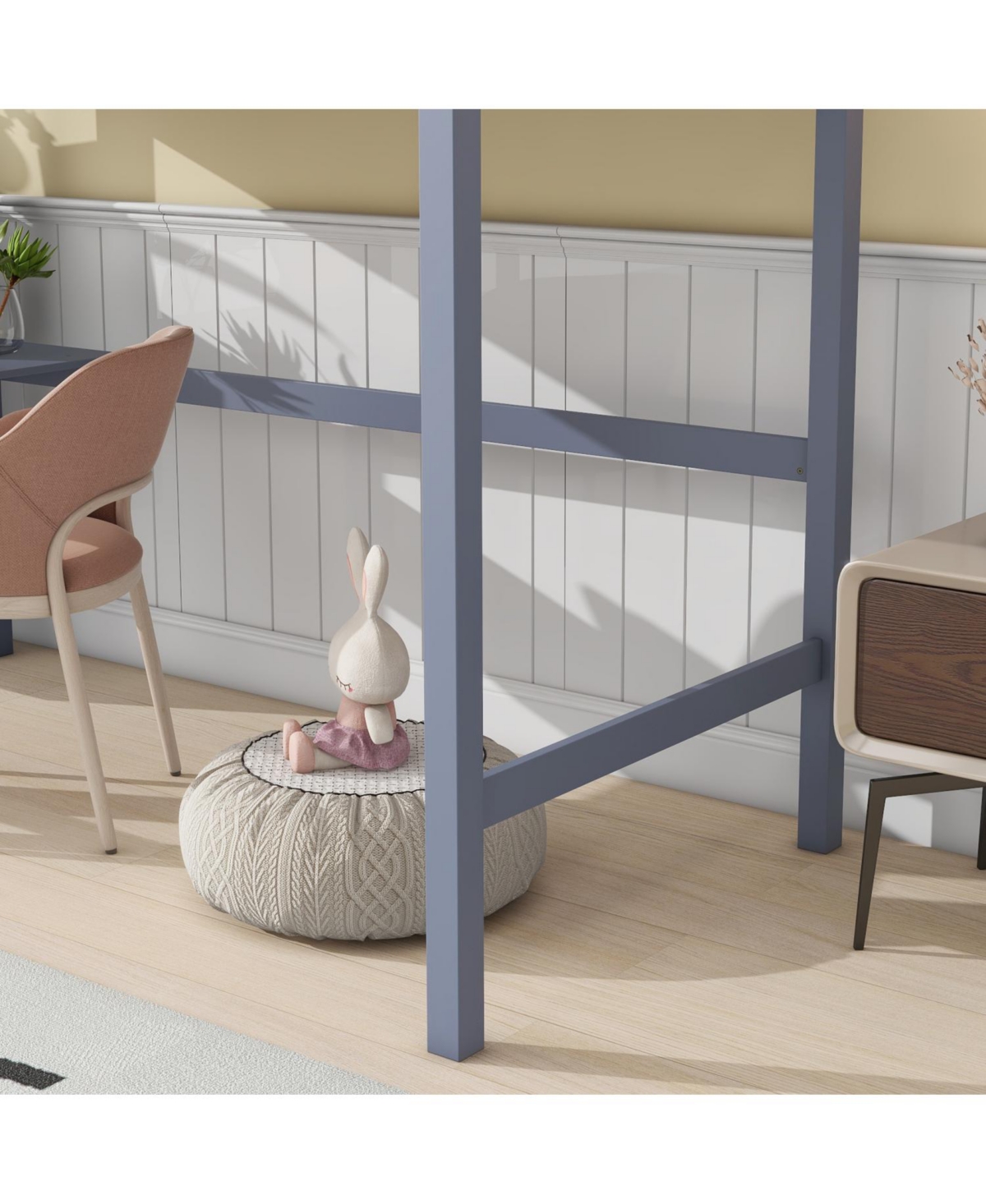 Streamdale Furniture Twin High Loft Bed, Rubber Wood Loft Bed with Safety Guardrail, built-in desk, ladder,Grey