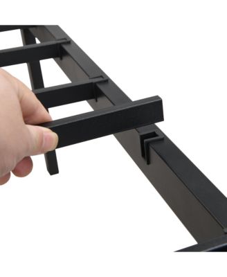 King Metal Bed Frame with Headboard and Wood Panel Accents in Black