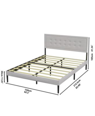  Iron Platform Bed Frame with Wooden slats support & Upholstered Headboard