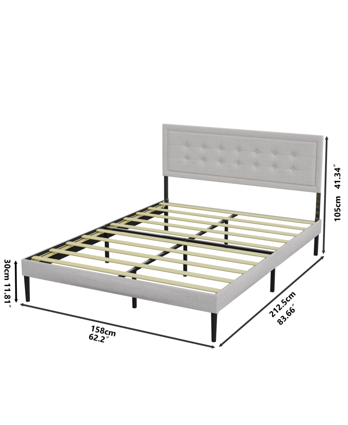 Streamdale Furniture Streamdale Iron Platform Bed Frame with Wooden slats support & Upholstered Headboard (Queen Size)