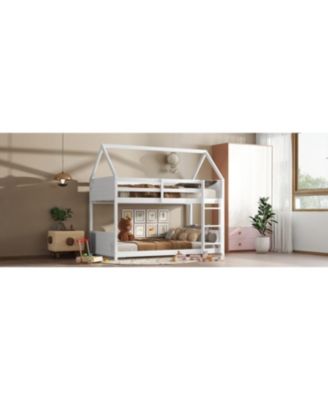 White Twin Over Twin Bunk Bed with Ladder and Safety Rails