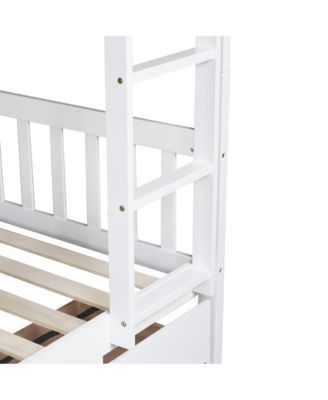 Full Rubber Wood Bunk Bed with Two Drawers, Convertible into 2 Beds