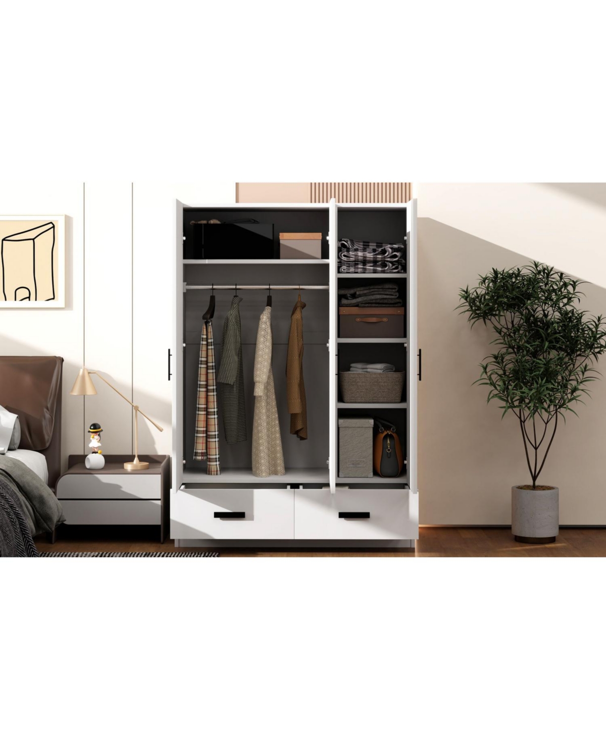 Streamdale Furniture 3 Door Wardrobe Closet with Storage Drawers, Shelves and Hanging Rod