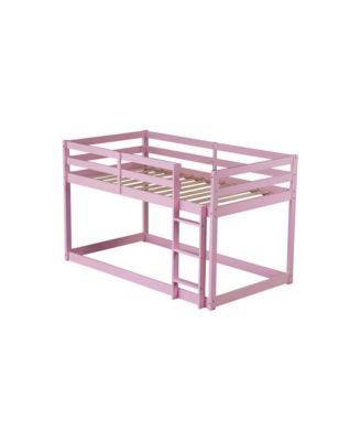 Solid Wooden, Solid Rubber Wooden Twin over Twin Loft Bed with Ladder, with Bed Platform of Strengthened Slats, Pink