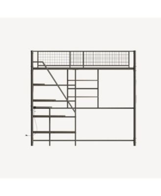 Full size loft metal bed for bedroom and dormitory, with built-in charging station and LED lighting