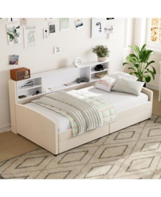 Twin size Upholstered Platform Bed with Storage and Drawers