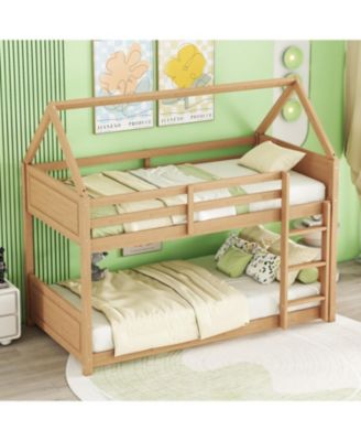 Streamdale Twin Over Twin Bunk Bed with Headboards and Safety Guardrails