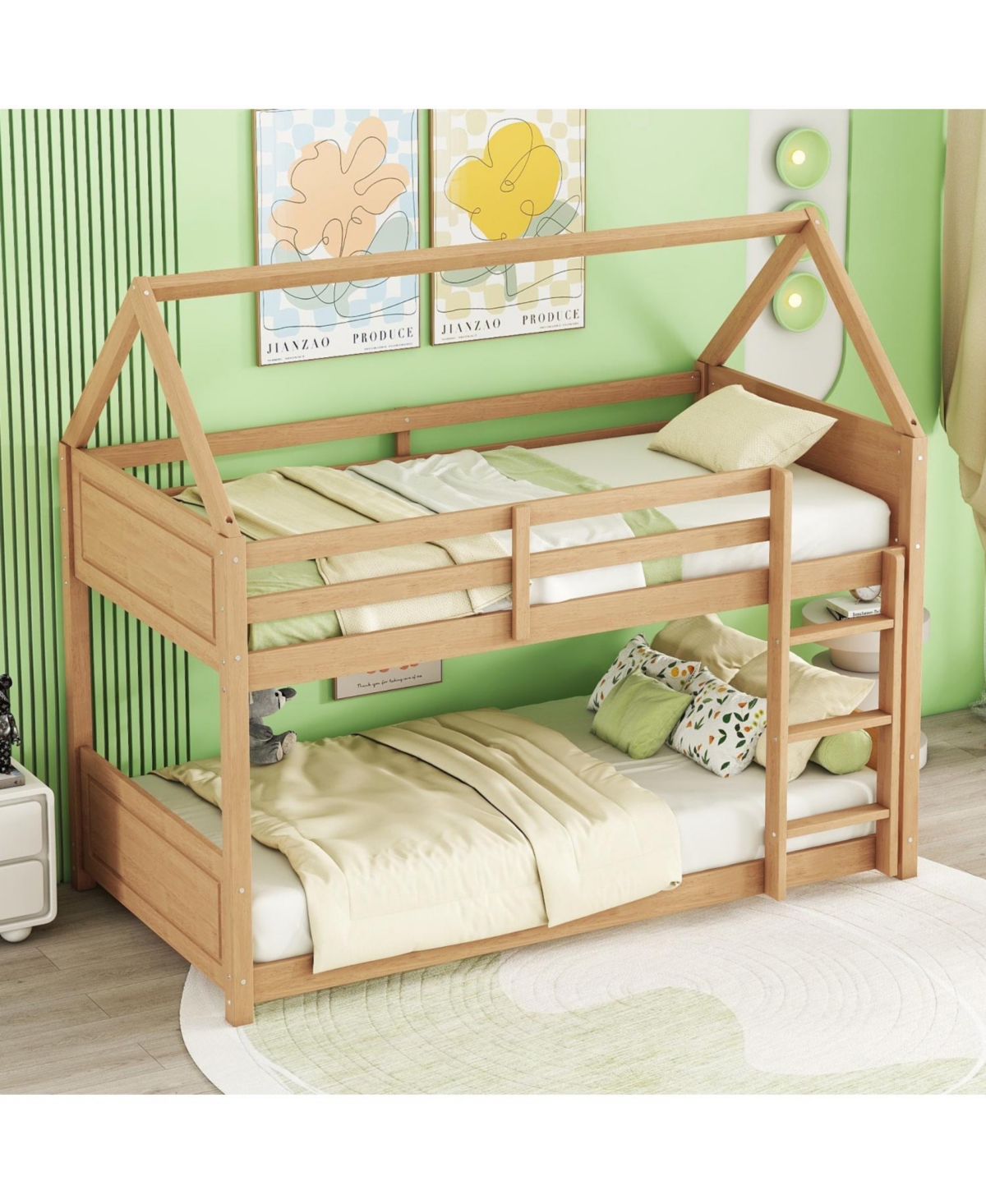 Streamdale Furniture Streamdale Twin Over Twin Bunk Bed with Headboards and Safety Guardrails