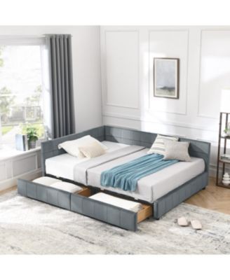  Full Size Upholstered Bed Frame with Backrest & Armrests, Velvet Grey (80.5"L x 59"W x 29.5"H