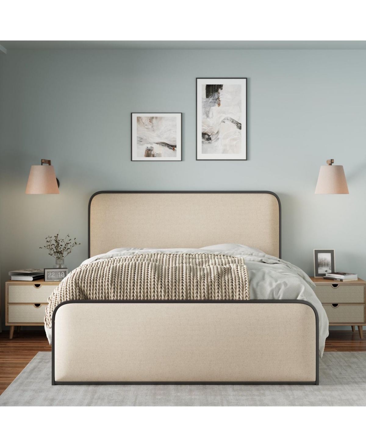 Streamdale Furniture Beige Upholstered Modern Metal Bed with Under-Bed Storage, King