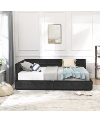 Upholstered Full Bed Frame with Backrest and Armrests, BLACK