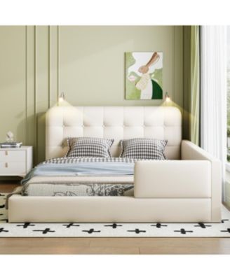 Queen Size Upholstered Platform Bed with 2 Reading Lights