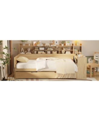 Wooden Twin Daybed with Storage, Trundle, and Desk